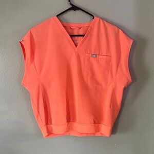 FIGS Women's Hot Coral top. Size large. Raleigh relaxed v neck. Like new